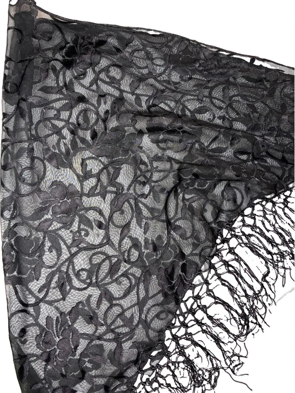 black lace Floral triangle Wrap Shawl Headpiece Accessory With Fringe